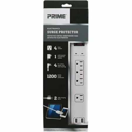 PRIME WIRE & CABLE 4 6 OUTLET WHI TE SURGE W/2USB PB525106